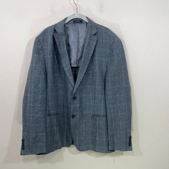 DKNY Sport Coat Mens Size 46R 100%‎ Linen Gray Windowpane Lightweight 2 Button - Picture 1 of 7